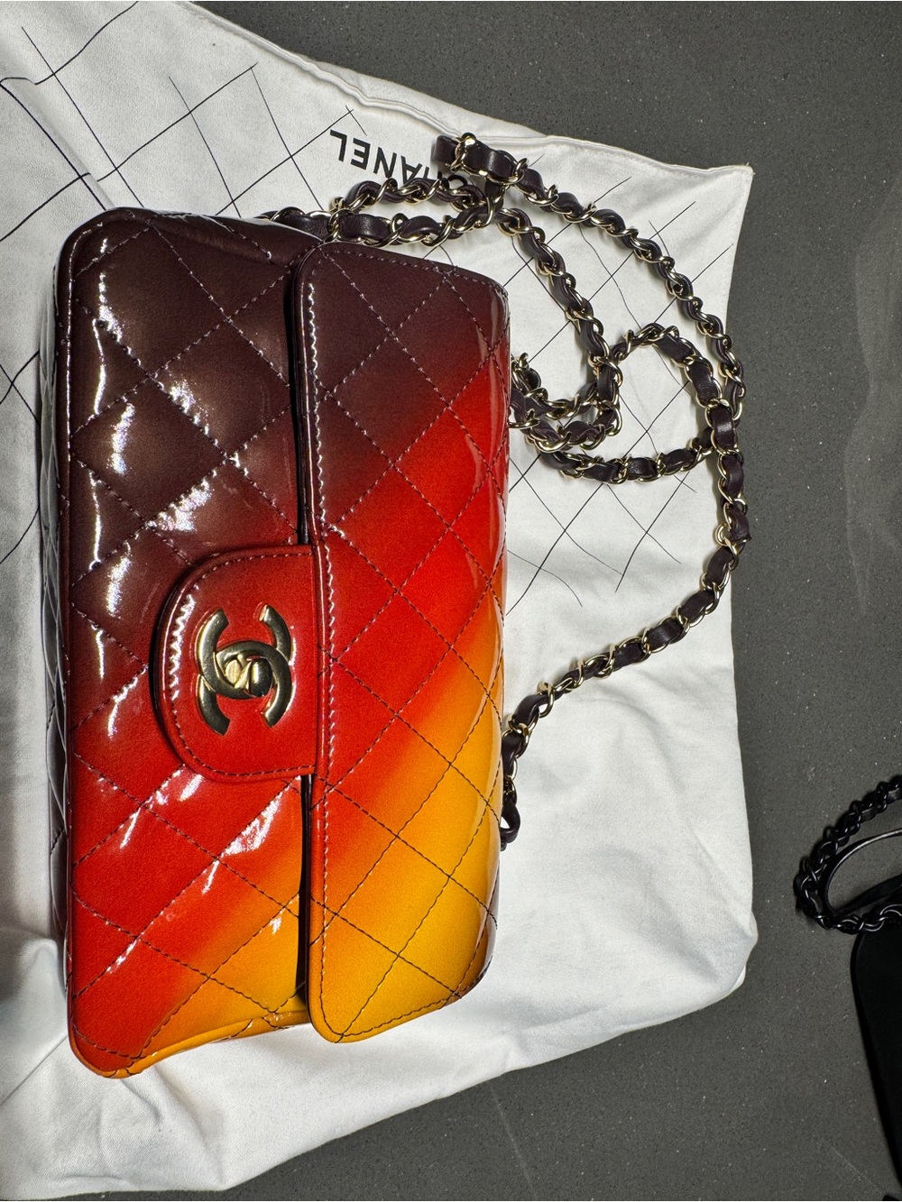 CHANEL Ombre Quilted Lambskin Mini Flap Bag in Brown-Red-Yellow